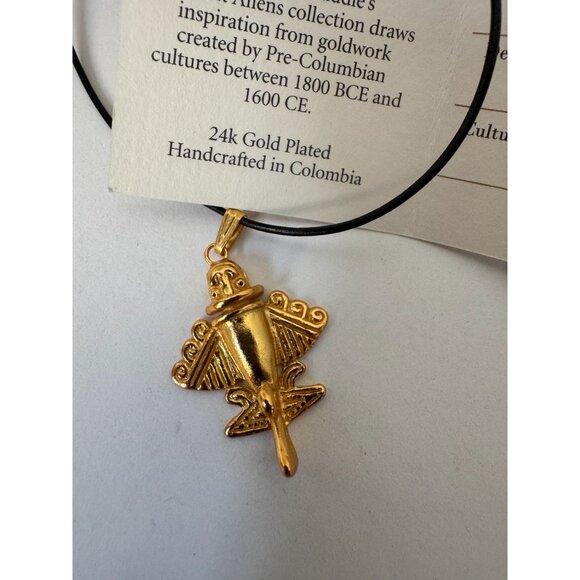 24K Gold Plated Quimbaya Tolima Pendant Necklace With Black Cord - Picture 5 of 12